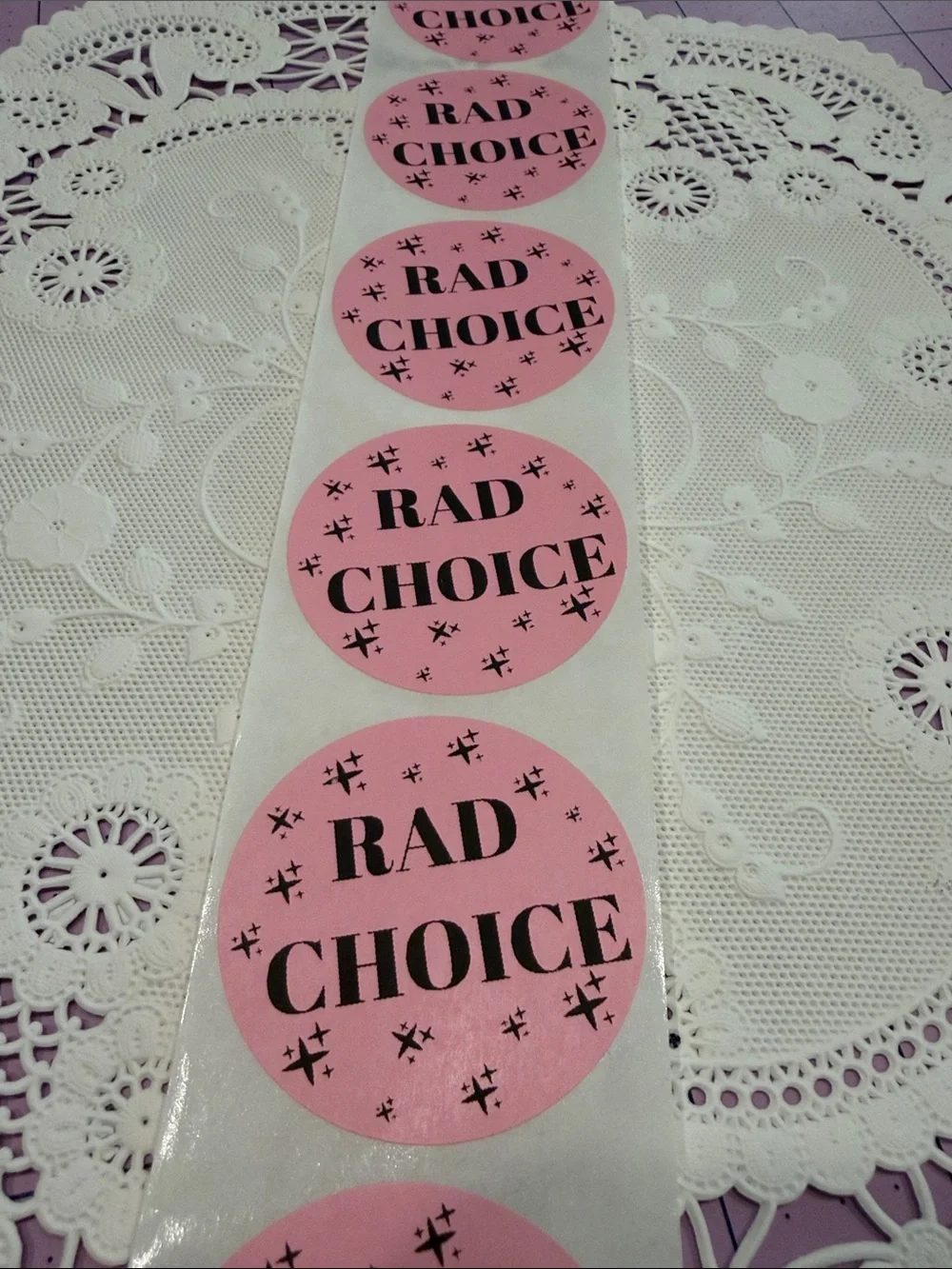 2” Rad Choice Pink Round Sticker Sheet set or 100